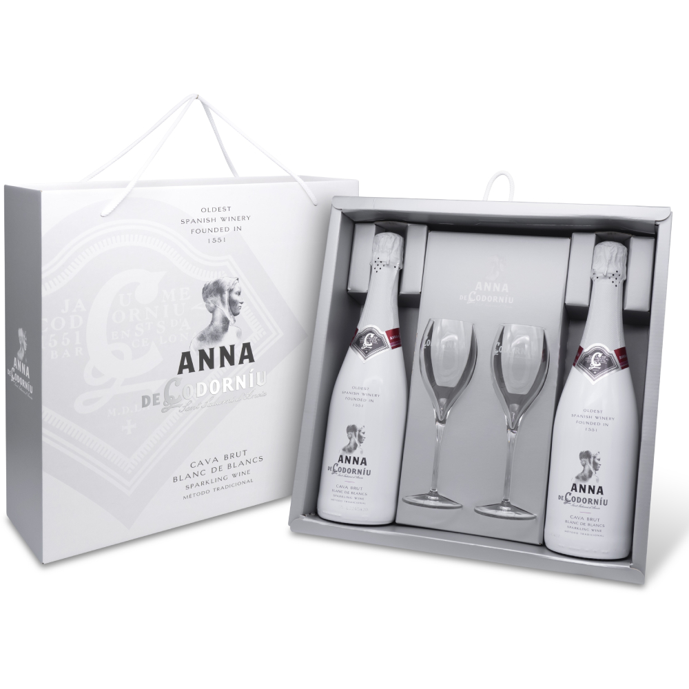 Игристое вино Cava Anna de Codorniu Blanc de Blancs Brut (gift box set из 2-х бутылок с 2-мя бокалами)