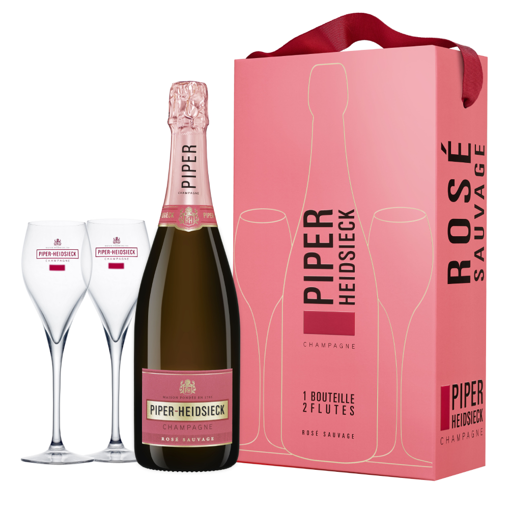 Шампанское Piper-Heidsieck Rose Sauvage Brut (gift box set с сумкой и 2-мя бокалами)